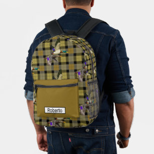 Mallard Ducks On Plaid Printed Backpack