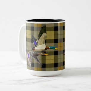 Mallard Ducks On Plaid Two-Tone Coffee Mug