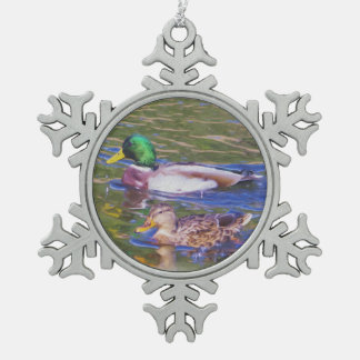 Mallard Ducks Snowflake Pewter Christmas Ornament
