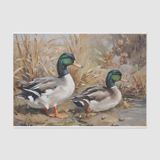 Mallard Ducks Watercolor Decoupage  Tissue Paper (Front)