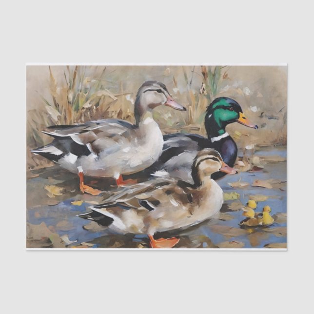 Mallard Ducks Watercolor Decoupage  Tissue Paper (Front)