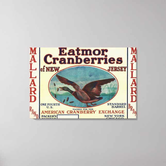 Mallard Eatmor Cranberries Brand Label Canvas Print (Front)