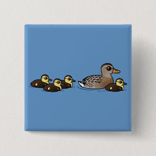 Mallard & four ducklings 2 inch square button