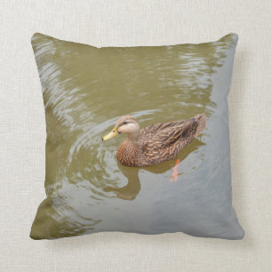 mallard hen in water duck animal feather bird throw pillow