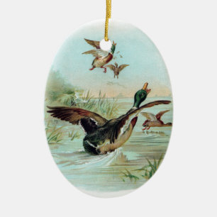 Mallard Making a Water Landing Ceramic Ornament
