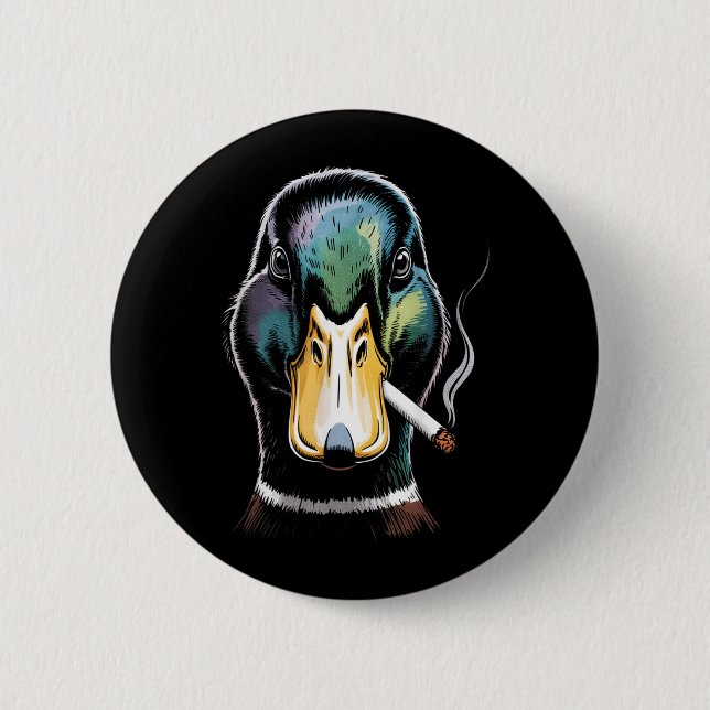 Mallard Smoking Cigarette Meme Funny Mallard Duck 2 Inch Round Button (Front)