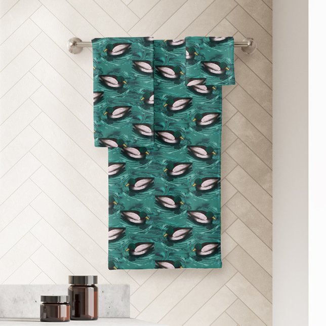 Mallards La baignade dans le Motif aquatique (Mallards swimming in the water bath towel set)