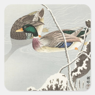 Mallards near a Snow-Covered Lotus (1925 - 1936) Square Sticker