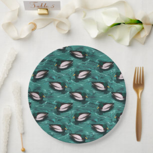 Mallards Swimming in the Water Pattern Paper Plate