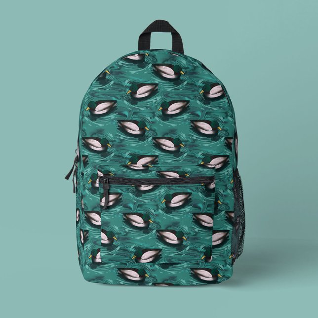 Mallards Swimming in the Water Pattern Printed Backpack (Mallards in the water pattern backpack)