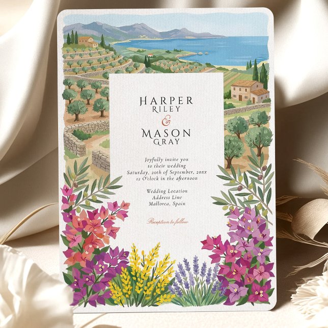 Mallorca Spain Mediterranean Coast Olive Wedding Invitation (Creator Uploaded)