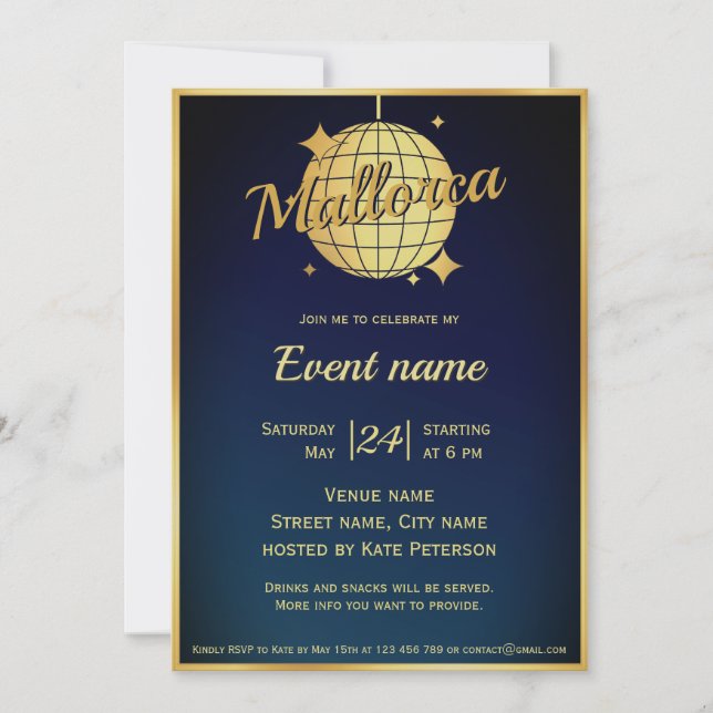 Mallorca Spain party night fiesta event Invitation (Front)