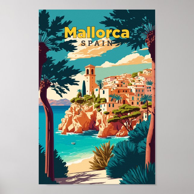 Mallorca Spain Travel Art Vintage Illustration  Poster (Front)