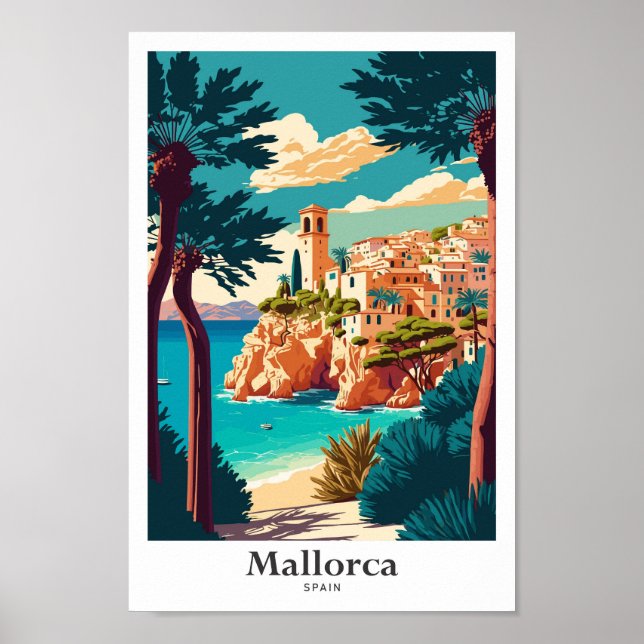 Mallorca Spain Travel Art Vintage Illustration Poster (Front)