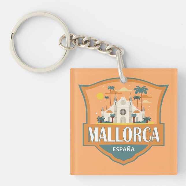 Mallorca Spain Travel Retro Badge Keychain (Front)