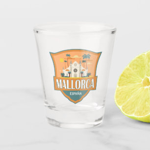 Mallorca Spain Travel Retro Badge Shot Glass