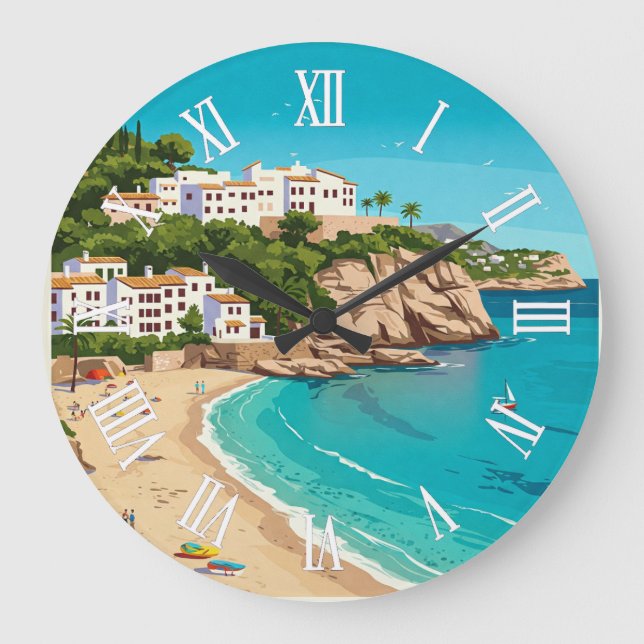 Mallorca Spain Travel Vintage Large Clock (Front)