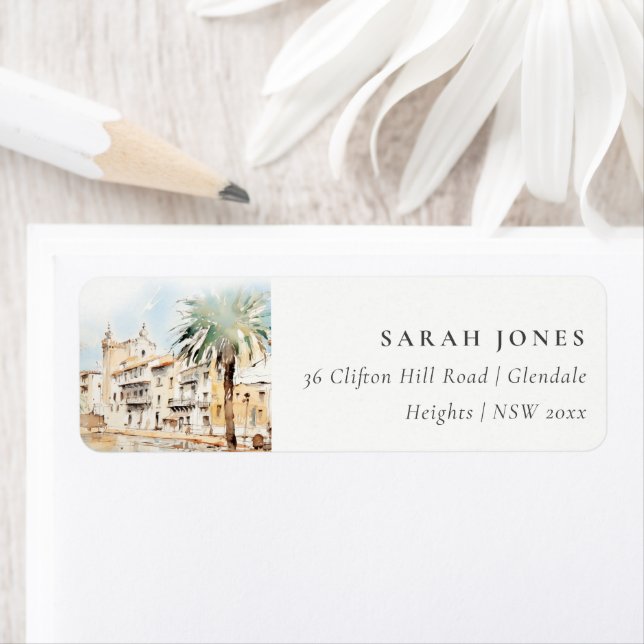 Mallorca Spain Watercolor Landscape Address (Insitu)