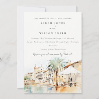 Mallorca Spain Watercolor Landscape Couples Shower Invitation