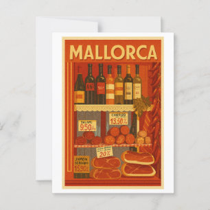 Mallorca Vintage Retro Wine Chorizo Store Window Postcard