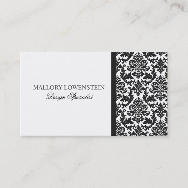 Mallory #3 Chic Black Damask Business Card (Front)
