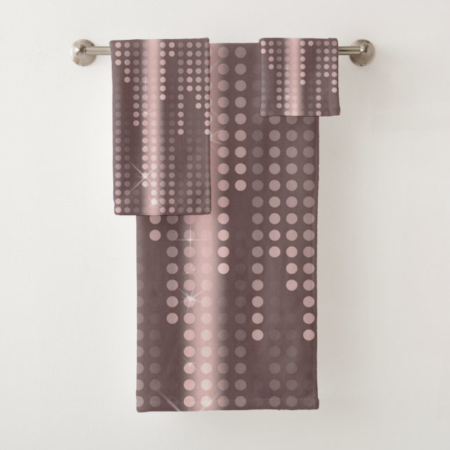 Mallow Grey Rose Gold polka dots matrix Bath Towel Set (Insitu)