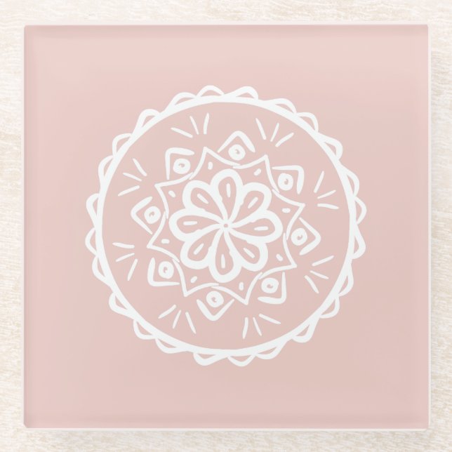Mallow Mandala Glass Coaster (Front)