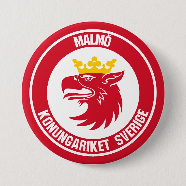 Malmö Round Emblem 3 Inch Round Button (Front)