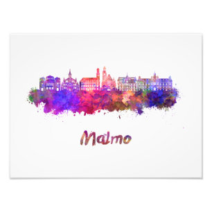 Malmo skyline in watercolor photo print
