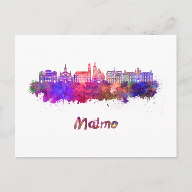 Malmo skyline in watercolor postcard (Front)
