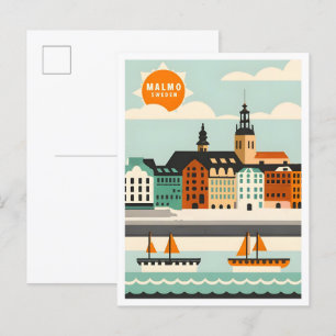 Malmo Sweden Art Vintage Travel Illustration Postcard