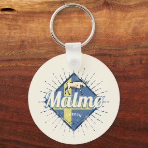Malmo Sweden Retro Flag Vintage Moose Souvenir Keychain