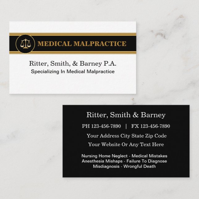 Malpractice Attorney Business Cards (Front/Back)