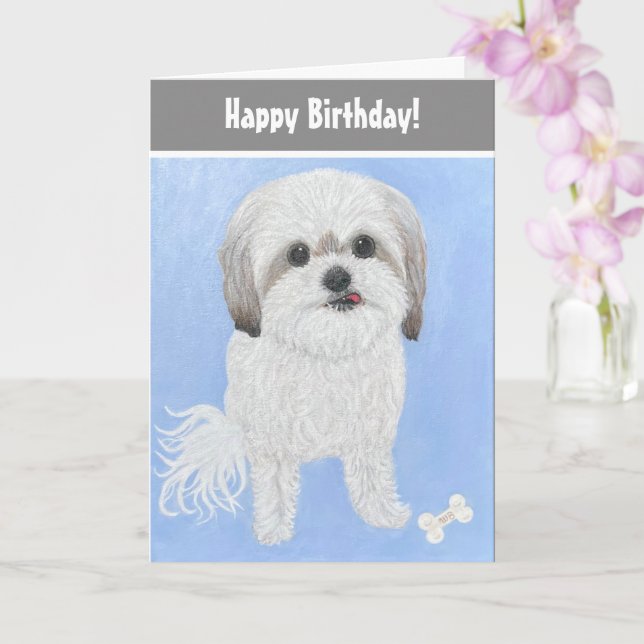 Malshi Dog Birthday Folding Card (Orchid)