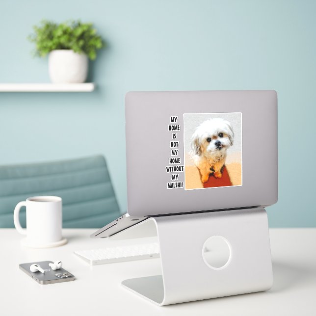 Malshi Dog Custom Cut Sticker (Laptop On Desk)
