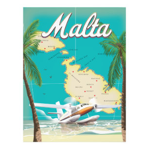 Malta beach & map travel poster