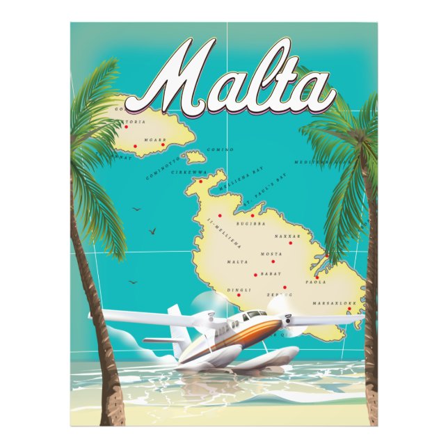 Malta beach & map travel poster (Front)