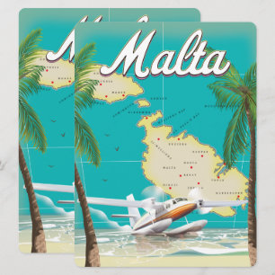 Malta beach & map travel poster