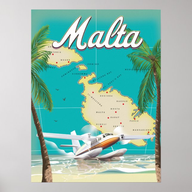 Malta beach & map travel poster (Front)