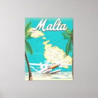 Malta beach & map travel poster