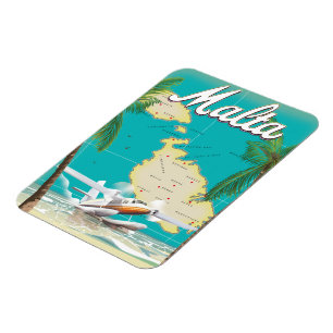 Malta beach & map travel poster magnet