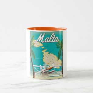 Malta beach & map travel poster Two-Tone coffee mug