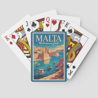 Malta Coast Illustration Travel Art Vintage Playing Cards