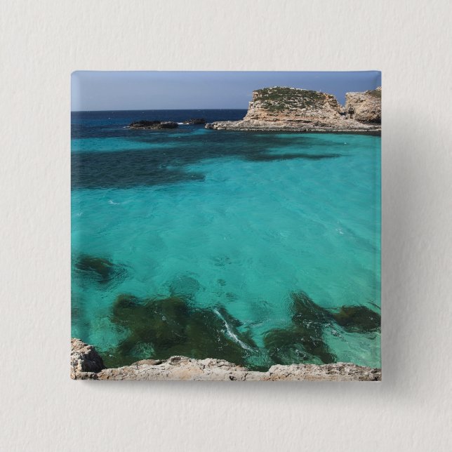 Malta, Comino Island, The Blue Lagoon 2 Inch Square Button (Front)