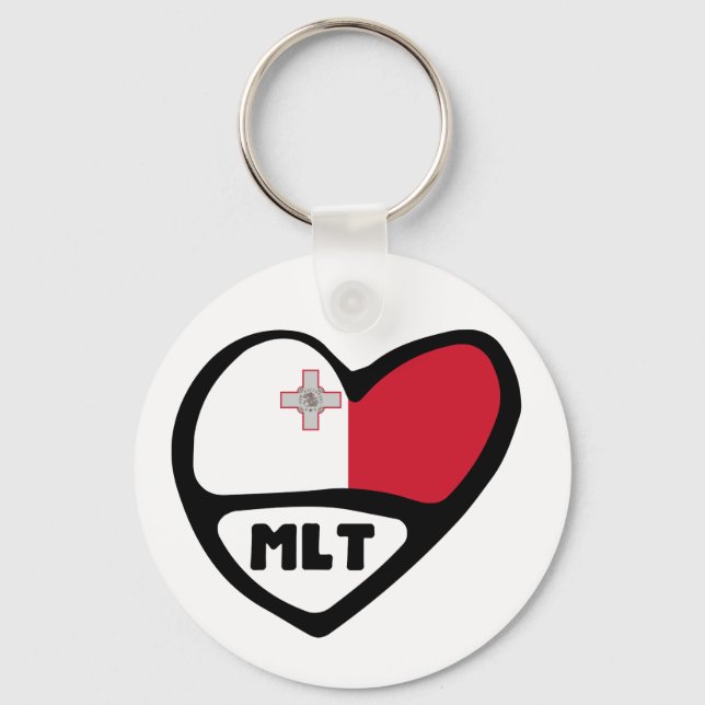 Malta Country Code Flag Heart Keyring, MLT Keychain (Front)