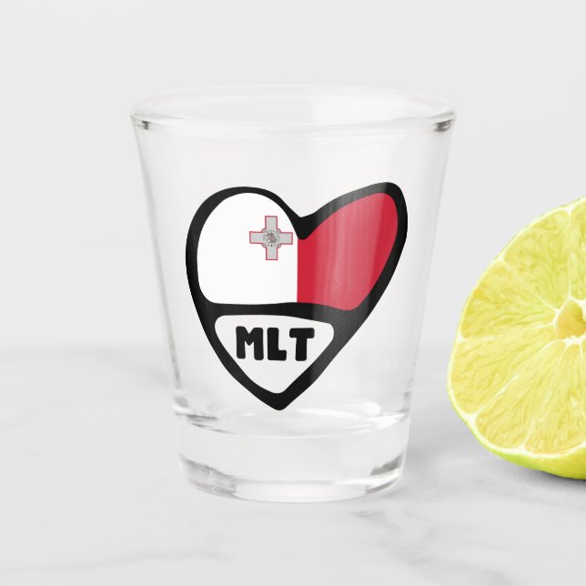 Malta Country Code Flag Heart, MLT Shot Glass (Front)