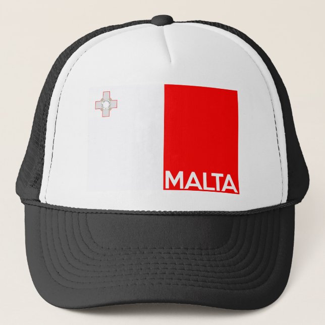 malta country flag symbol name text trucker hat (Front)