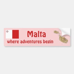 Malta Flag + Map Bumper Sticker