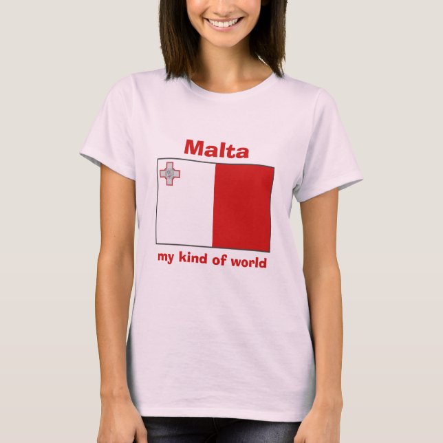 Malta Flag + Map + Text T-Shirt (Front)