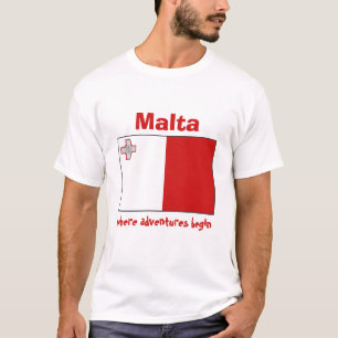 Malta Flag + Map + Text T-Shirt